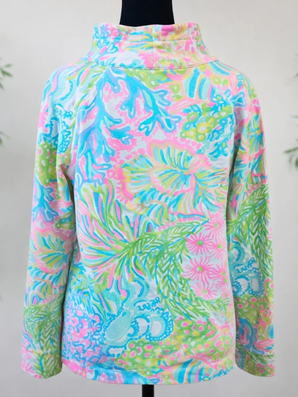 Lilly Pulitzer Half Zip Pullover Medium Tropical Print Pink Blue Green - Picture 2 of 12